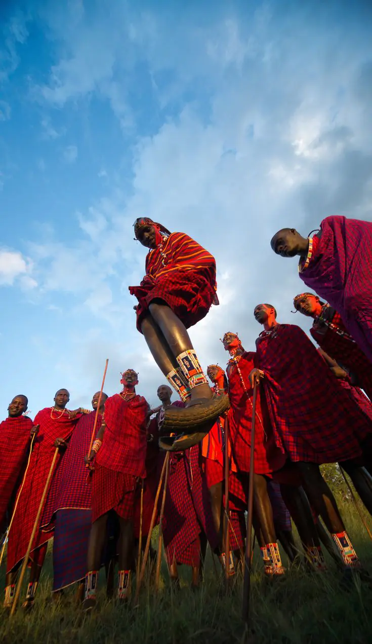 Maasai Festival jumping in Maasai Mara Kenya